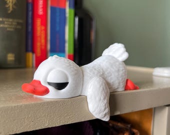Sleeping Duck Shelf Sitter Figurine, Cute White Duck Decor for Bookshelves or Desks, Animal Lover Gift, Whimsical Cottagecore Shelf Accent