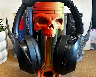 Skull Piston Headphone Stand | Mechanical Desk Decor, Gaming Accessory