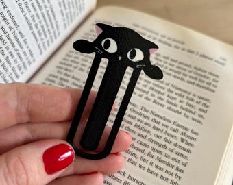 Marcapáginas de gato negro Midnight Meow, adorable clip de gatito para lectores. Disponible individual o en juego de 3 o 10.
