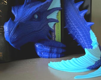 Water Dragon Book Nook Insert | Fantasy Sea Serpent Bookshelf Decor, Gothic Library Bookend
