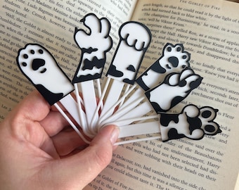 Set of 6 Cat Paw Gesture Bookmarks, Unique Page Markers