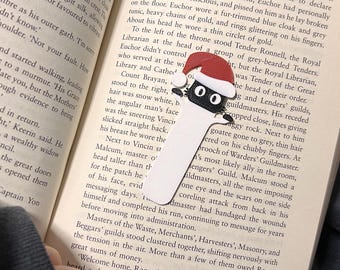 Black Cat Christmas Bookmark – Santa Hat Holiday Stocking Stuffer