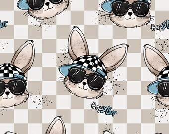 Own production French Terry Sweat fabric Rabbit Hopster Cat's Gold design