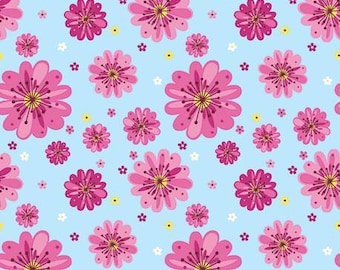 Cotton jersey fabric with pink flowers