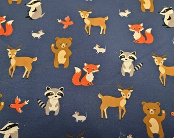 Tessuto jersey di cotone "Animali della foresta" Volpe Cervo