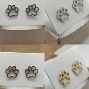 Stainless steel silver or gold colored open design cat or dog paw ear stud small earrings