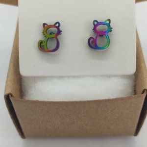 Stainless steel stud earring in rainbow colour open design cat ear studs