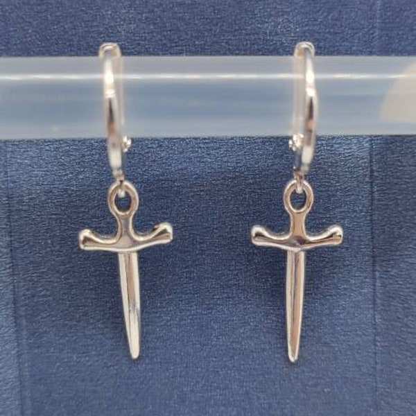 925 sterling silver dagger ear rings hoops earrings swords small minimalistic