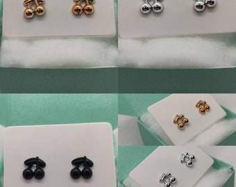 Minimalistic handmade fruit stud earrings small gold silver or black coloured cherry hypoallergenic cherry's studs