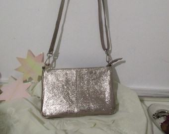 Shoulder bag, leather in gold tone