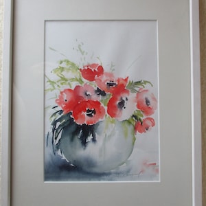 Watercolor, original in white wooden frame