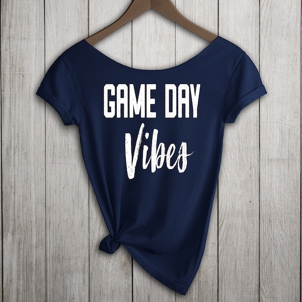 Game Day Vibes Shirt. Women's Off-the-Shoulder Slouchy Tshirt, Choice of Colors