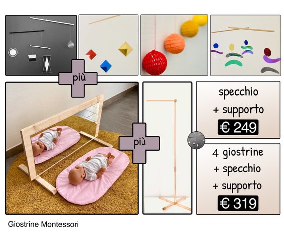 Specchio Montessori in abete accessori -  Italia