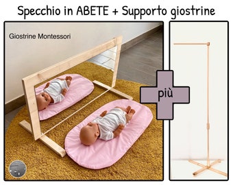 Montessori FIR mirror + Adjustable beech wood support for mobiles