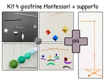 Kit 4 pz Giostrine Montessori (mobile) + Supporto in legno regolabile