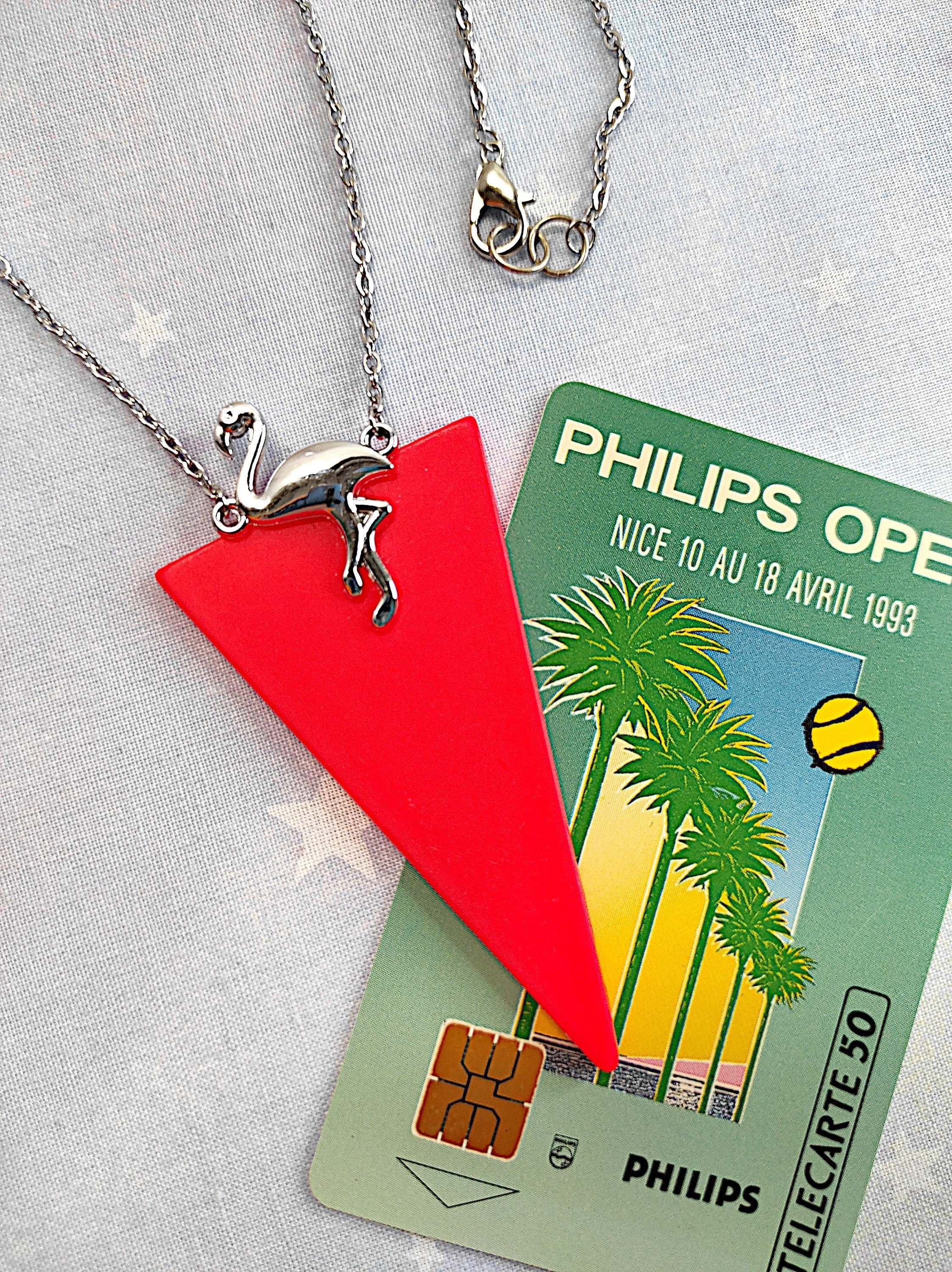 Necklace: PINK FLAMINGO! Triangle Edition - Year 80 90 - 80's 90's Jewelry