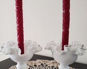 Vintage Set of 2 Fenton Silvercrest Ruffled Comport Candleholders- quot RARE quot