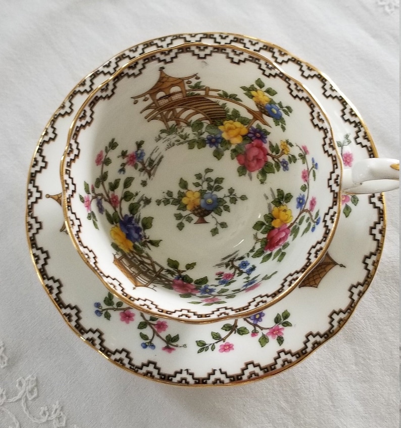Aynsley Pagoda Pattern Tea Cup and Saucer Bone China