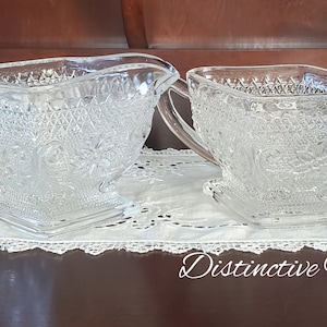 Vintage-Tiara Clear Depression Glass Creamer and Sugar Diamond Shape
