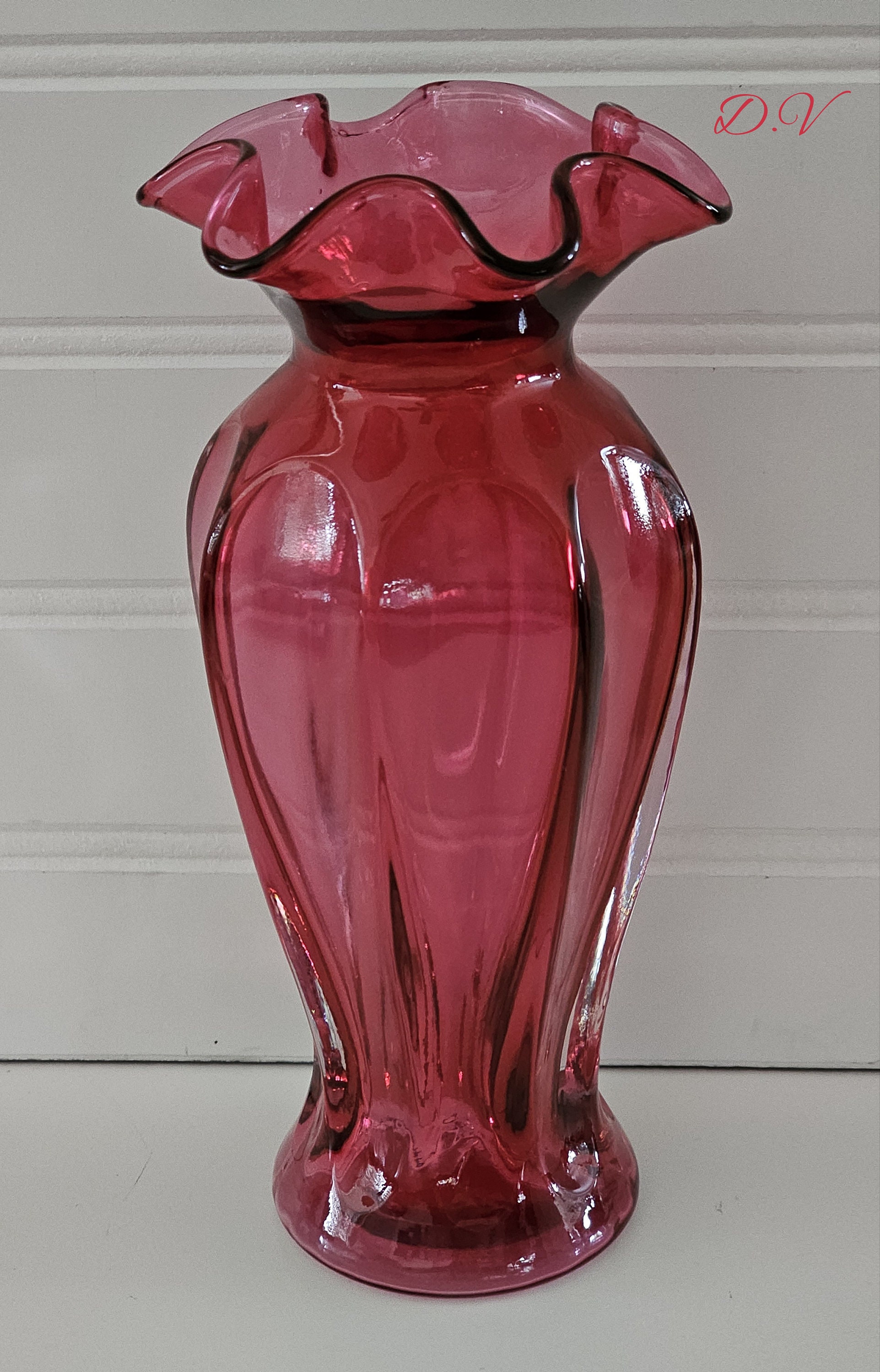 Vintage Fenton Ruffle Top Melon Sided Vase - Etsy