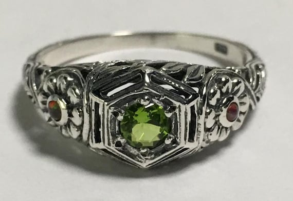 Vintage Edwardian Style Sterling Peridot Opal Ring - image 1