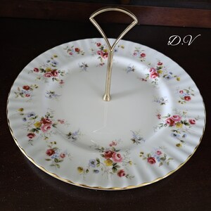Vintage Royal Vale Bone China One Tier Cake Plate with Roses