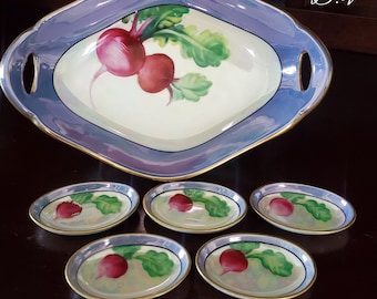 Vintage Hand Painted Noritake Radish Plate with 5 Salts