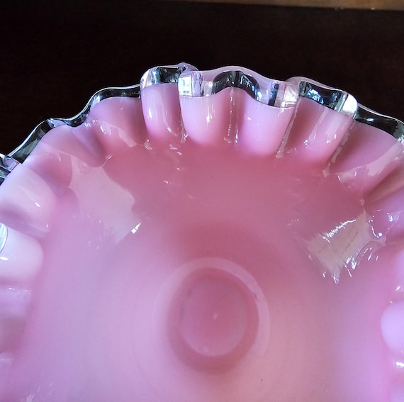 Fenton White Milk Glass Cased Pink/Peach Silvercrest Vase, Vintage