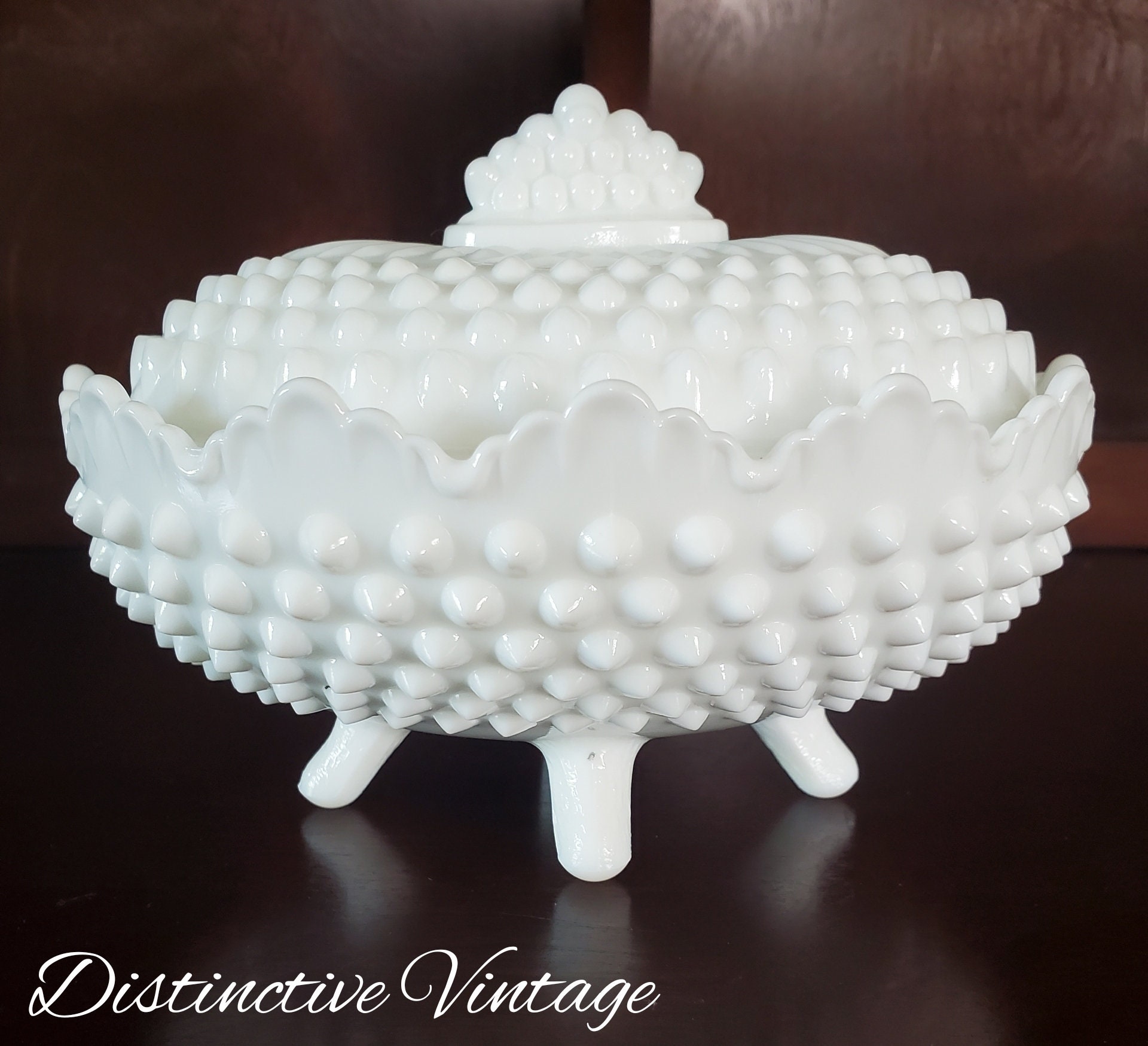 Vintage Fenton Milk Glass Hobnail Oval Lidded Candy Bowl - Etsy 日本