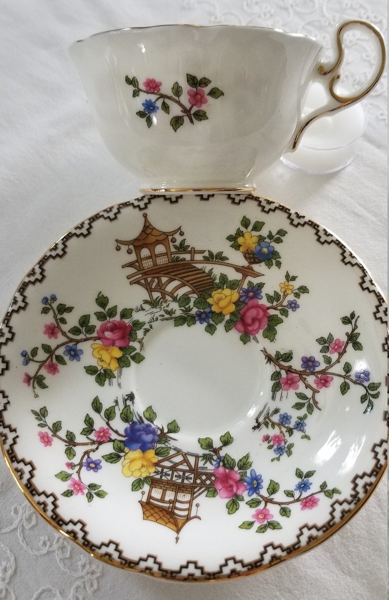 Aynsley Pagoda Pattern Tea Cup and Saucer Bone China
