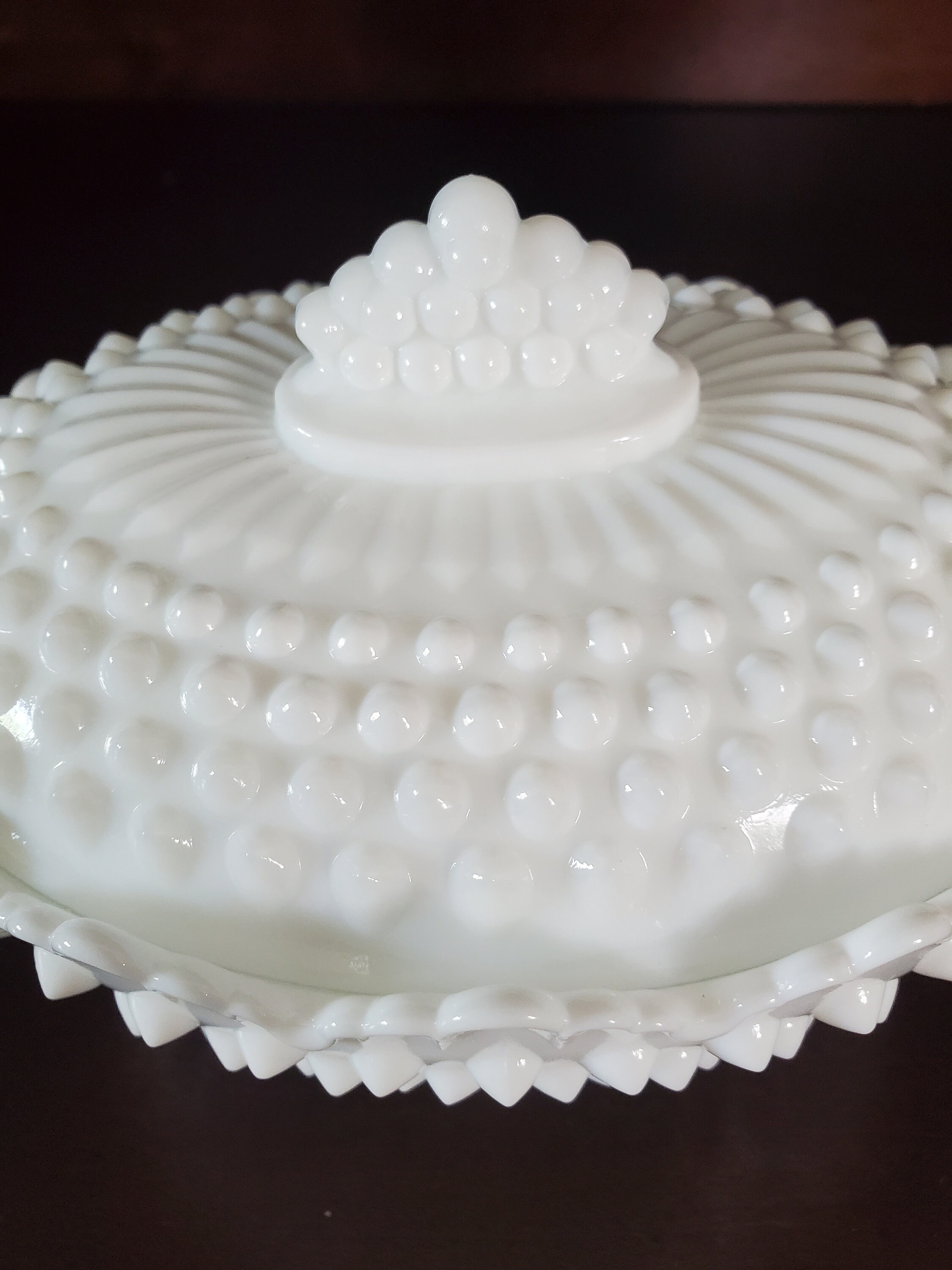 Vintage Fenton Milk Glass Hobnail Oval Lidded Candy Bowl - Etsy 日本