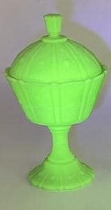 Vintage Fenton Uranium Satin Green Candy/compote Lidded Dish