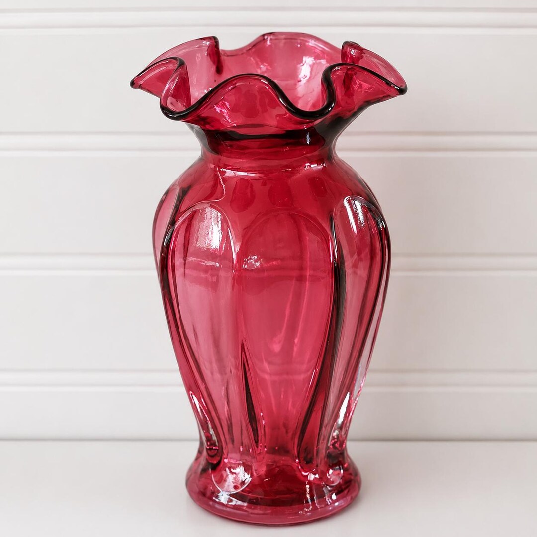 Vintage Fenton Ruffle Top Melon Sided Vase - Etsy