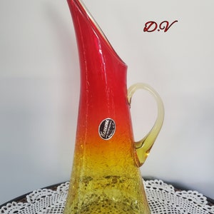Vintage Kanawha Crackle Amberina Glass Pitcher