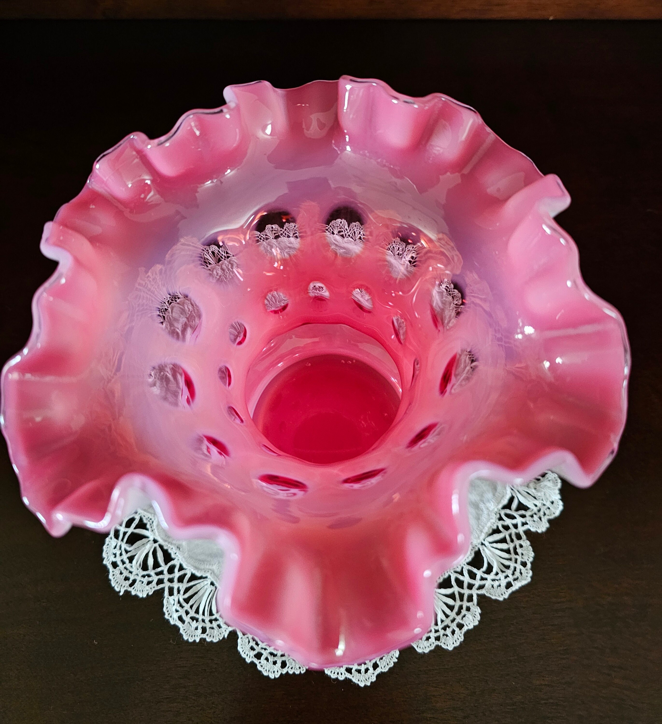 Fenton Cranberry Opalescent Coin Dot Ruffled Vase-vintage - Etsy