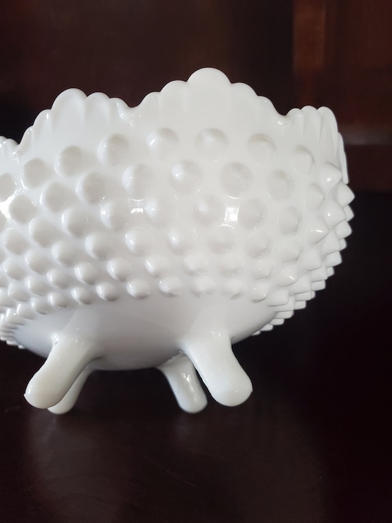 Vintage Fenton Milk Glass Hobnail Oval Lidded Candy Bowl - Etsy 日本