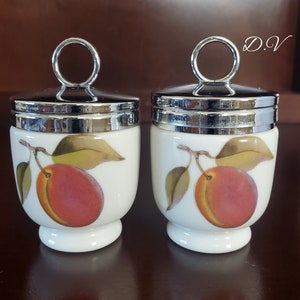 Royal Worcester Porcelain Egg Coddlers "Evesham Gold" Pattern-Set of 2