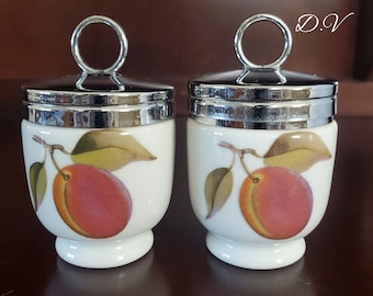 Royal Worcester Porcelain Egg Coddlers &quot;Evesham Gold&quot; Pattern-Set of 2