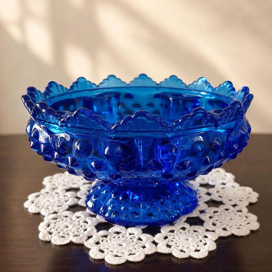 Vintage Fenton Blue Hobnail Multi-candle Holder | Pedestal