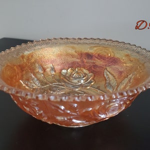 Vintage Imperial Carnival Glass Marigold &quot;Open Rose&quot; Bowl