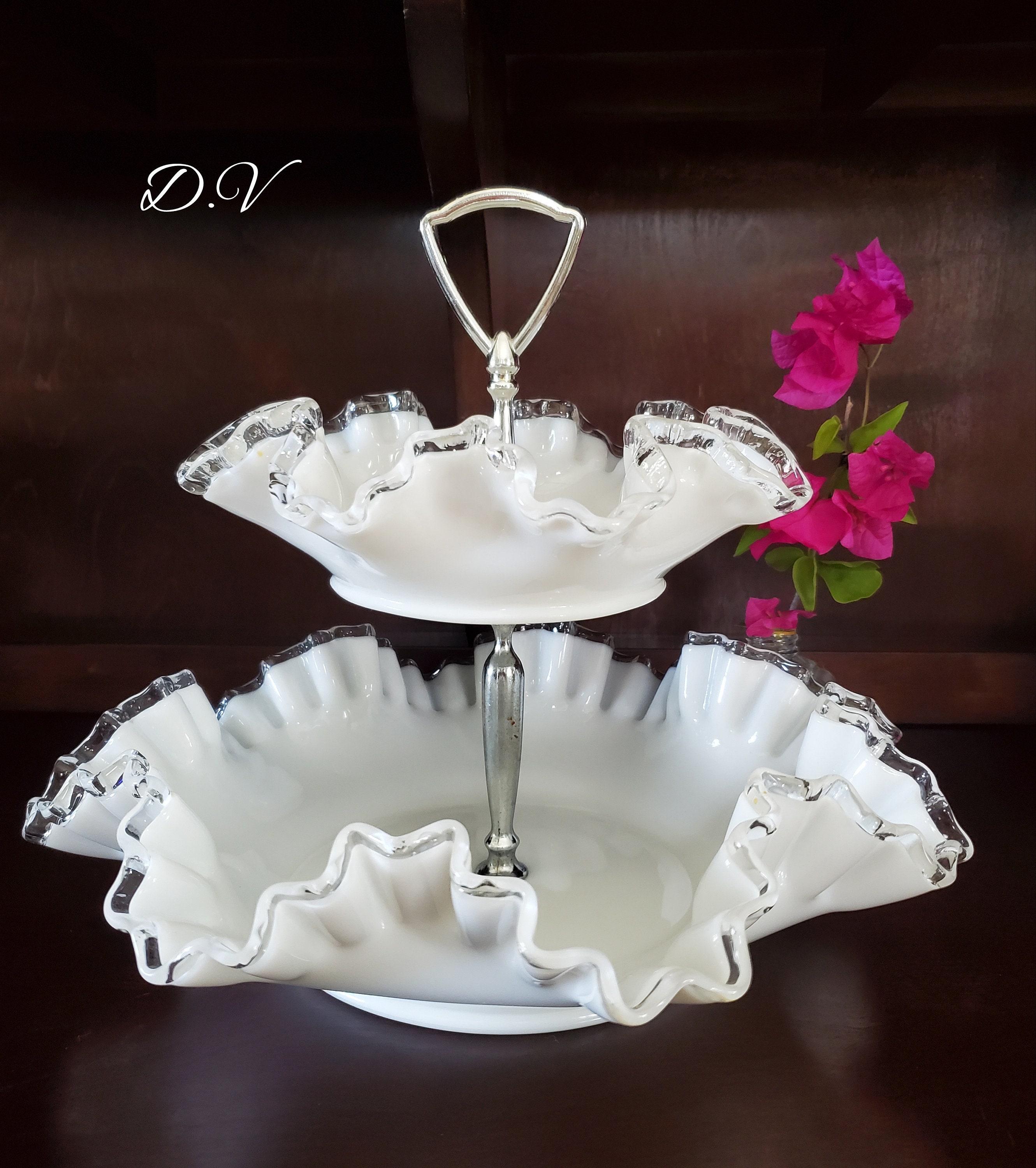 フェントン　アンティークガラス　小物入れ　Fenton silver crest フェントン アンティークガラス 小物入れ Fenton silver crest