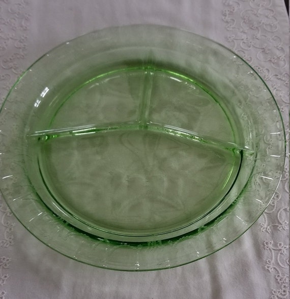 Vintage Green Depression Glass Grill Plate