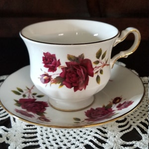 Vintage Queen Anne teacup and Saucer Red Rose