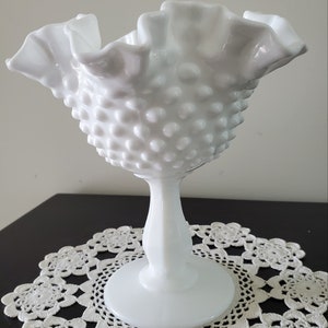 Vintage Fenton Hobnail White Milk Glass Pedestal Candy Dish