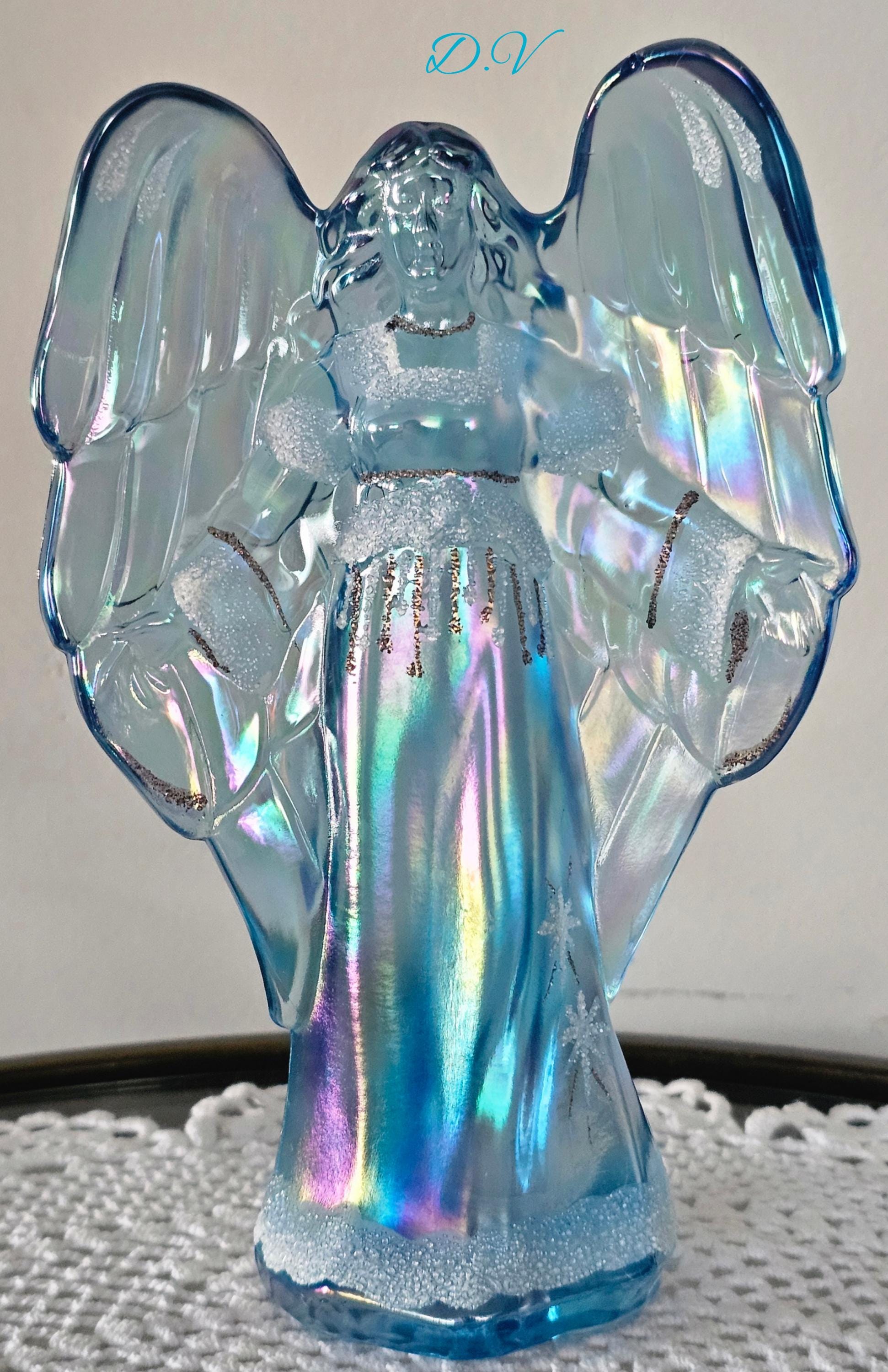 Vintage Fenton "Gloria" Glass Iridescent Angel-Hand Painted by S. Stephens
