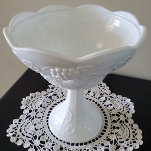 Vintage Indiana Colony Harvest Milk Glass Pedestal Fruit Bowl (Small)