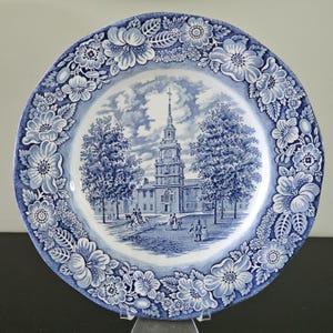 Vintage Liberty Blue Staffordshire-Independence Hall Dinner Plate-1