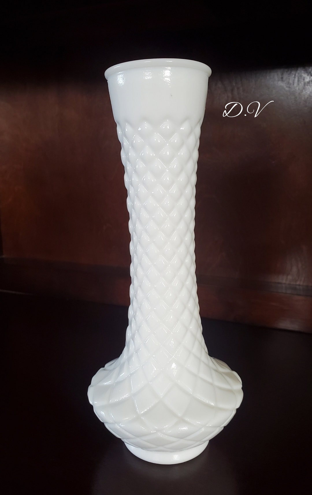 Vintage Randall White Milk Glass Diamond Quilted Vase Etsy