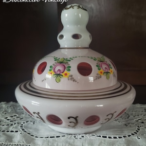 Seltene Böhmische Boho Glas Dose mit Deckel