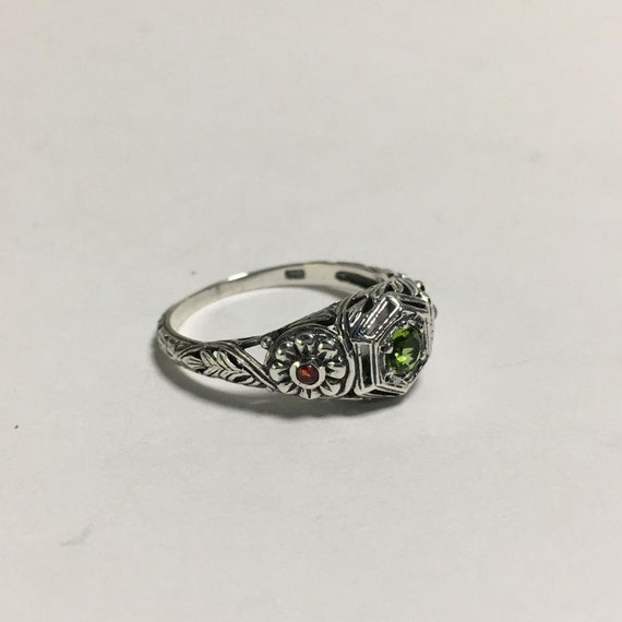 Vintage Edwardian Style Sterling Peridot Opal Ring - image 3